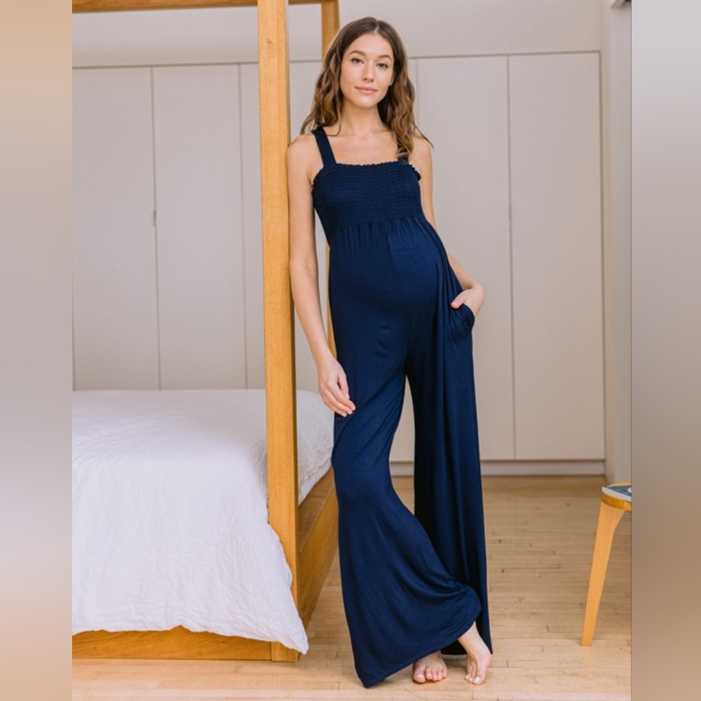 Navy Maternity Jumpsuit NWT Pinkblush Wide Leg